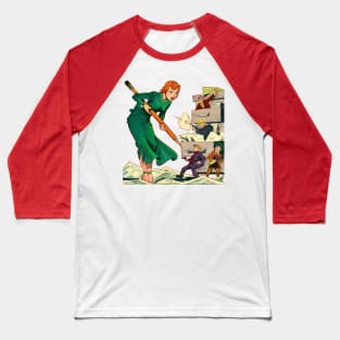 Beautiful Giant Redheaded Woman Brenda Starr Pencil Guns Mobsters Papers Green Dress Retro Comic Vintage Cartoon Book Baseball T-Shirt